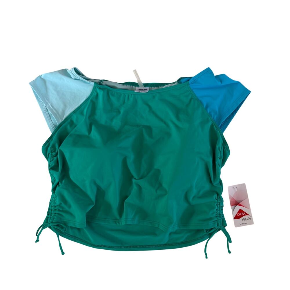 NWT Teal Blue Color Block Short Sleeve Lined Swim Shirt Rash Guard Plus Sz 16W